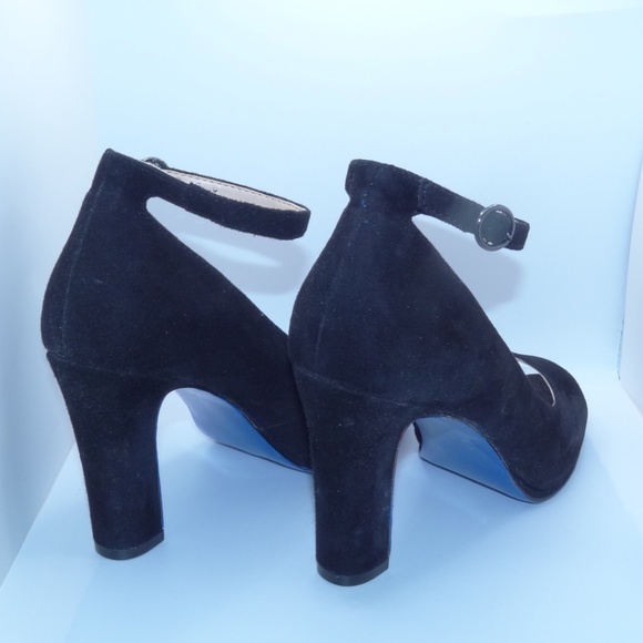 Enzo Angiolini Black Custom (Blue Bottom) Heels Granton 7.5 with Ankle Strap - Picture 5 of 7